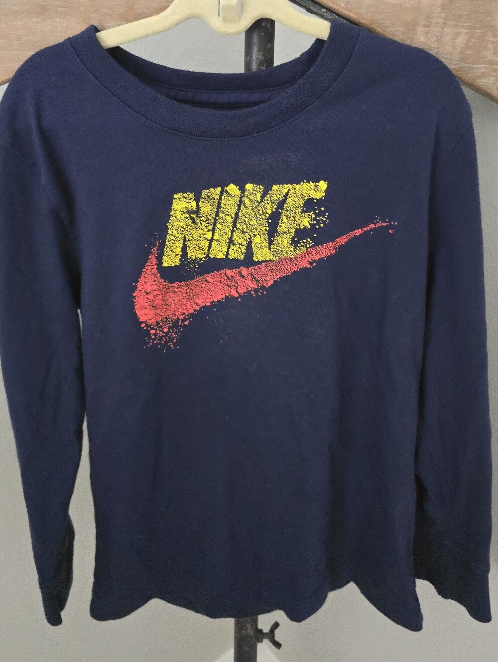 Nike Kids' Navy Long-Sleeve Logo Shirt - Yellow & Red Graphic Boys Size 7